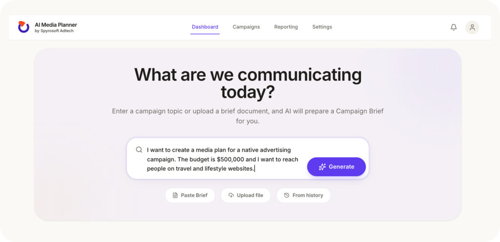An image of Spyrosoft AdTech's AI Media Planner showing the conversational AI capabilities.